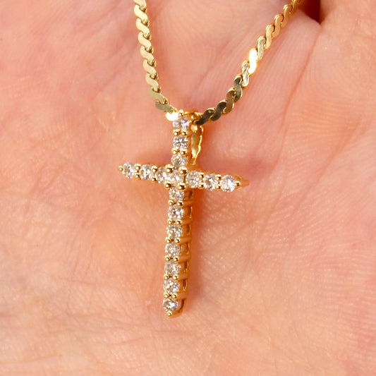 14K Yellow Gold and Diamond Cross Pendant