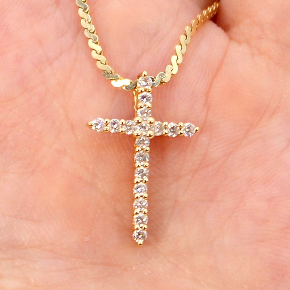 14K Yellow Gold and Diamond Cross Pendant