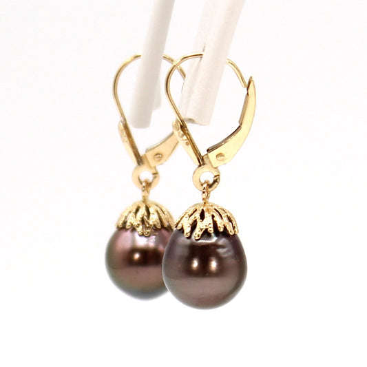 Tahitian Pearl and Yellow Gold Drop Earrings