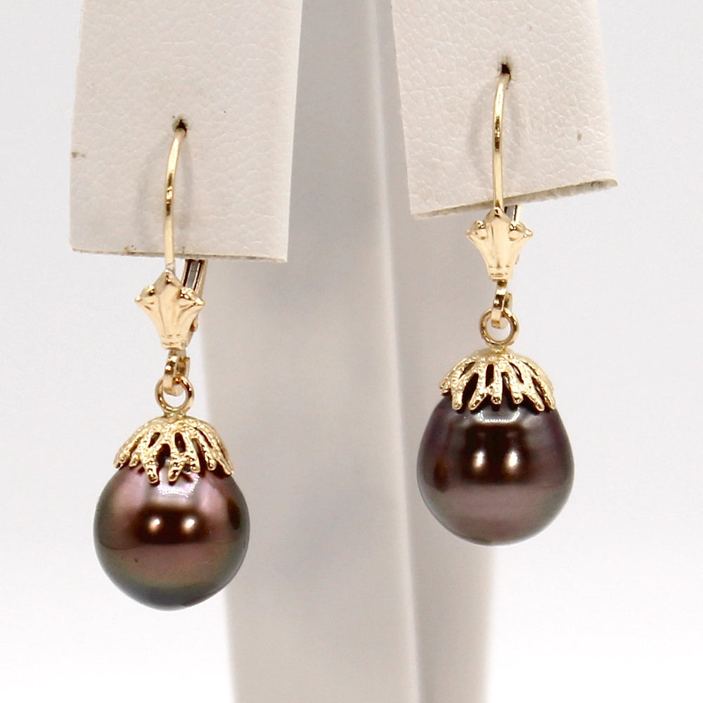 Tahitian Pearl and Yellow Gold Drop Earrings