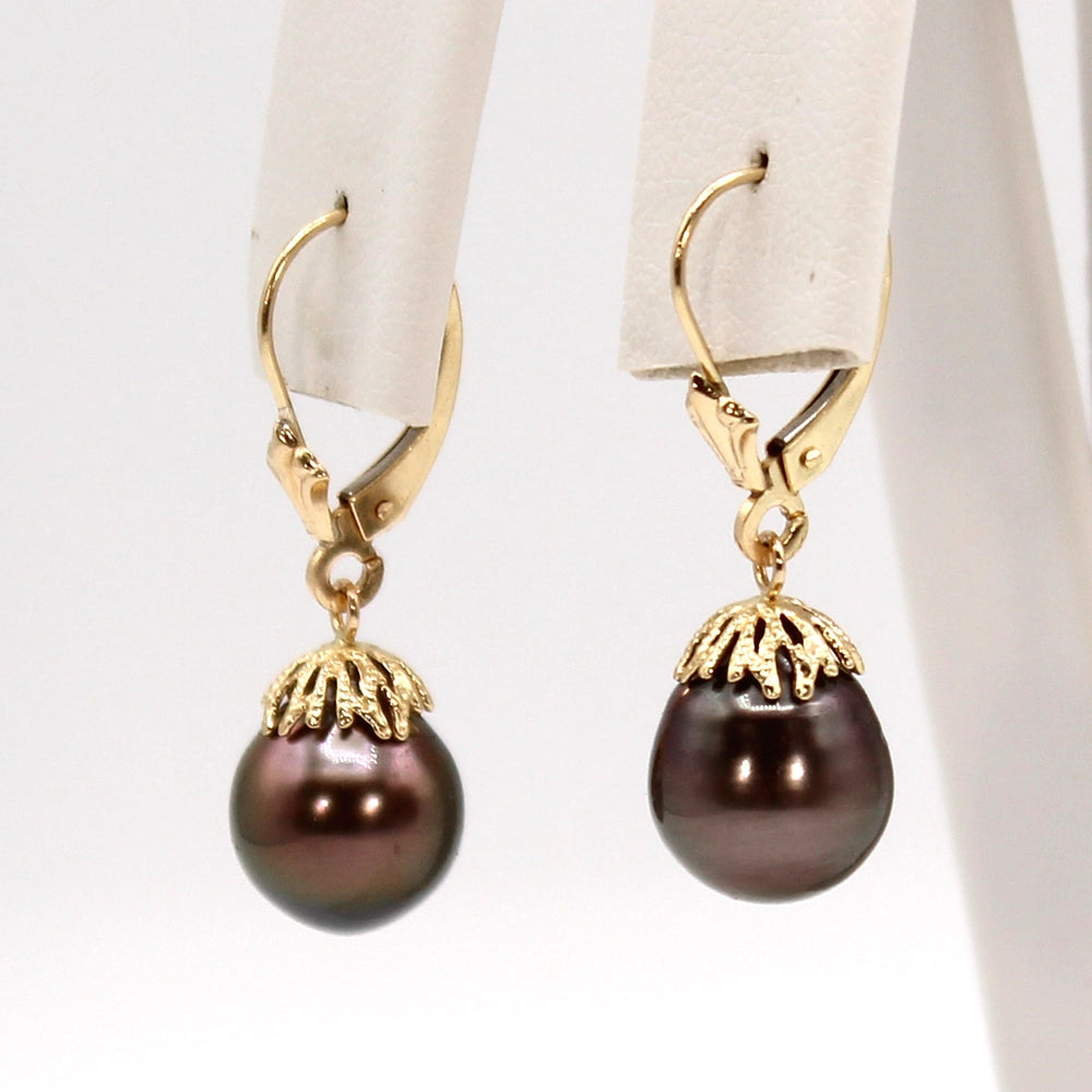 Tahitian Pearl and Yellow Gold Drop Earrings