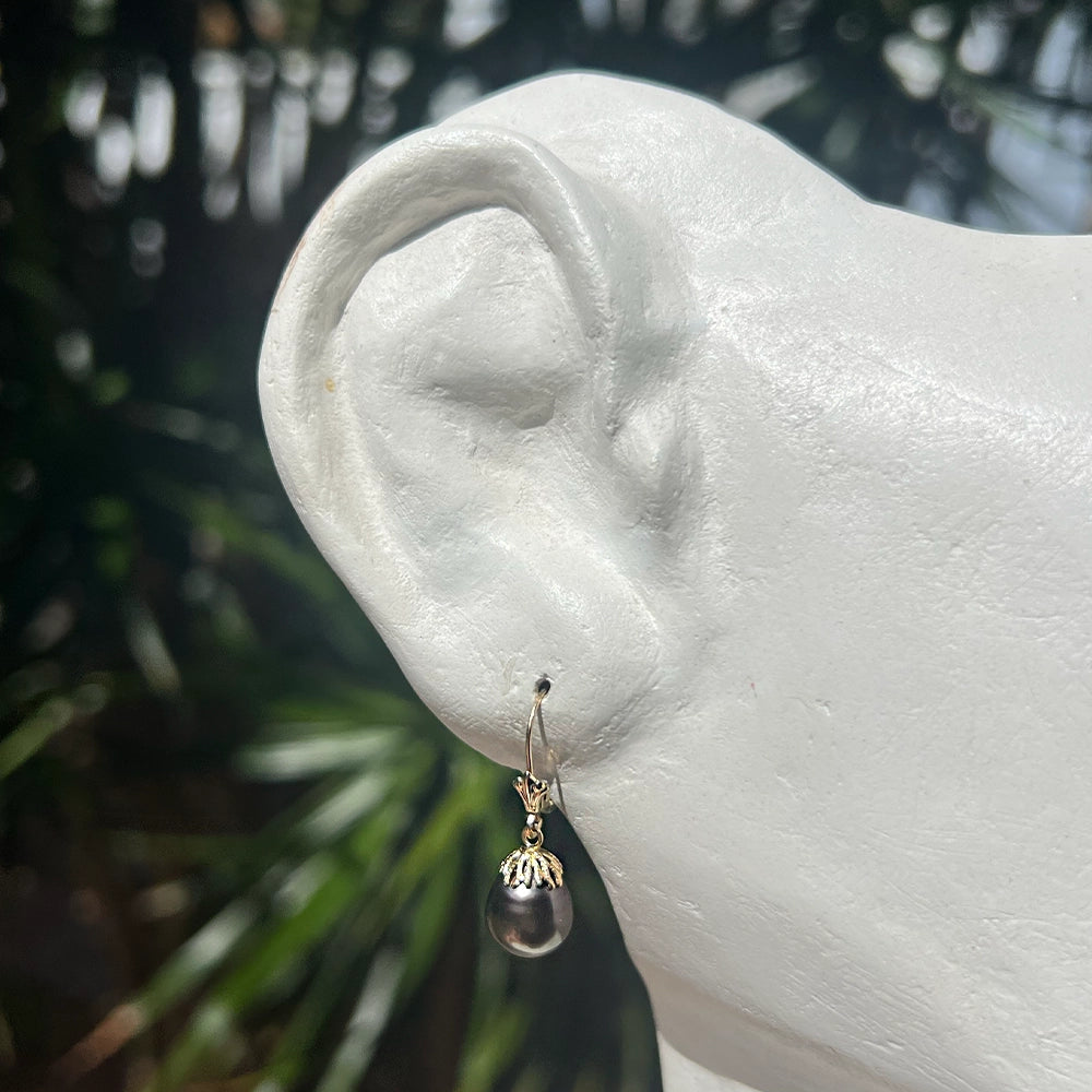 Tahitian Pearl and Yellow Gold Drop Earrings