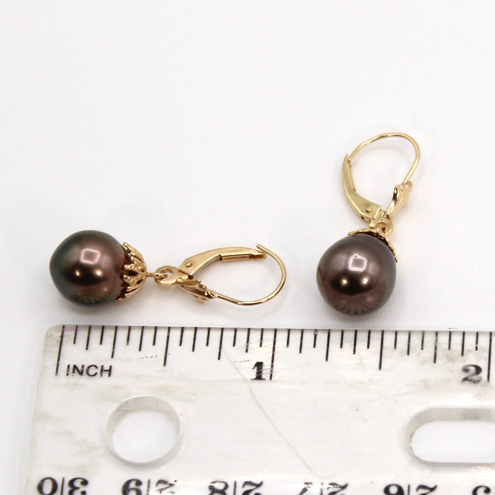 Tahitian Pearl and Yellow Gold Drop Earrings