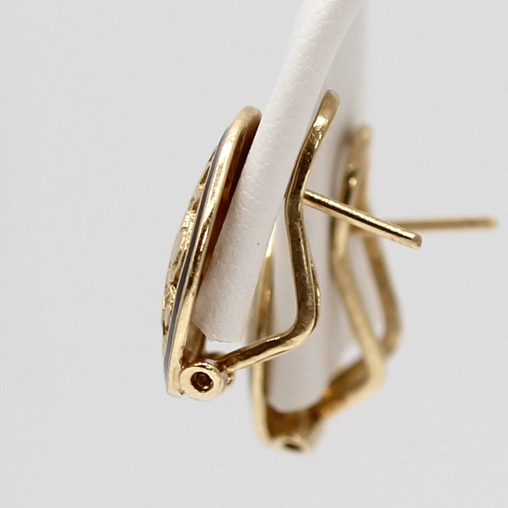 Hawaiian Hibiscus Earrings in 14K Yellow Gold and Black Enamel