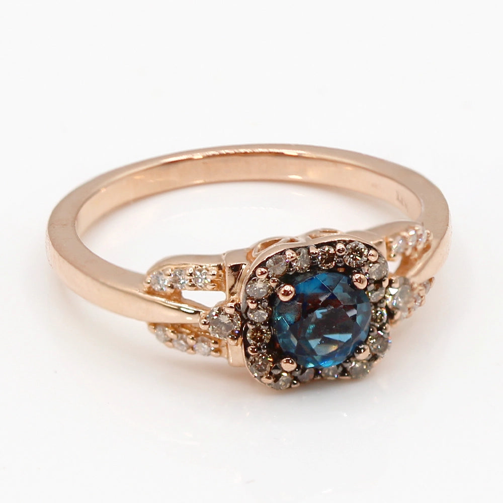 Le Vian London Blue Topaz and Diamond Ring in 14K Rose Gold SIZE 7