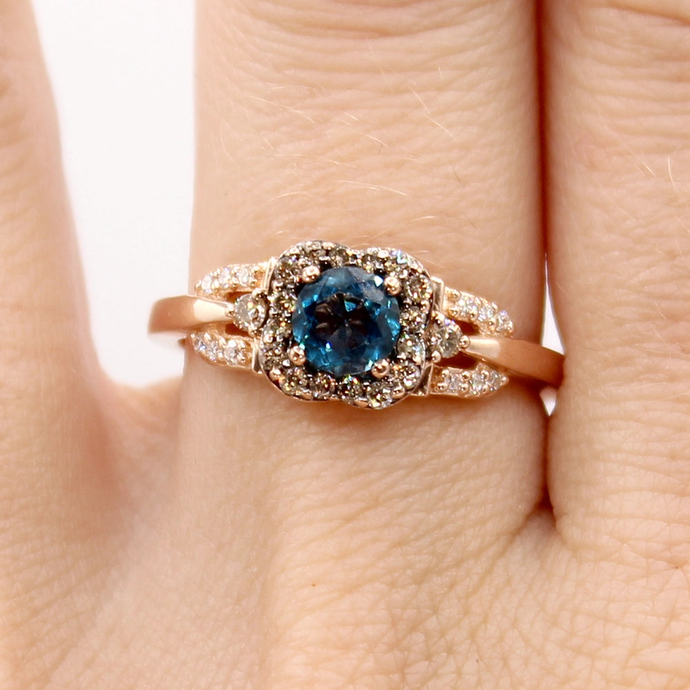 Le Vian London Blue Topaz and Diamond Ring in 14K Rose Gold SIZE 7