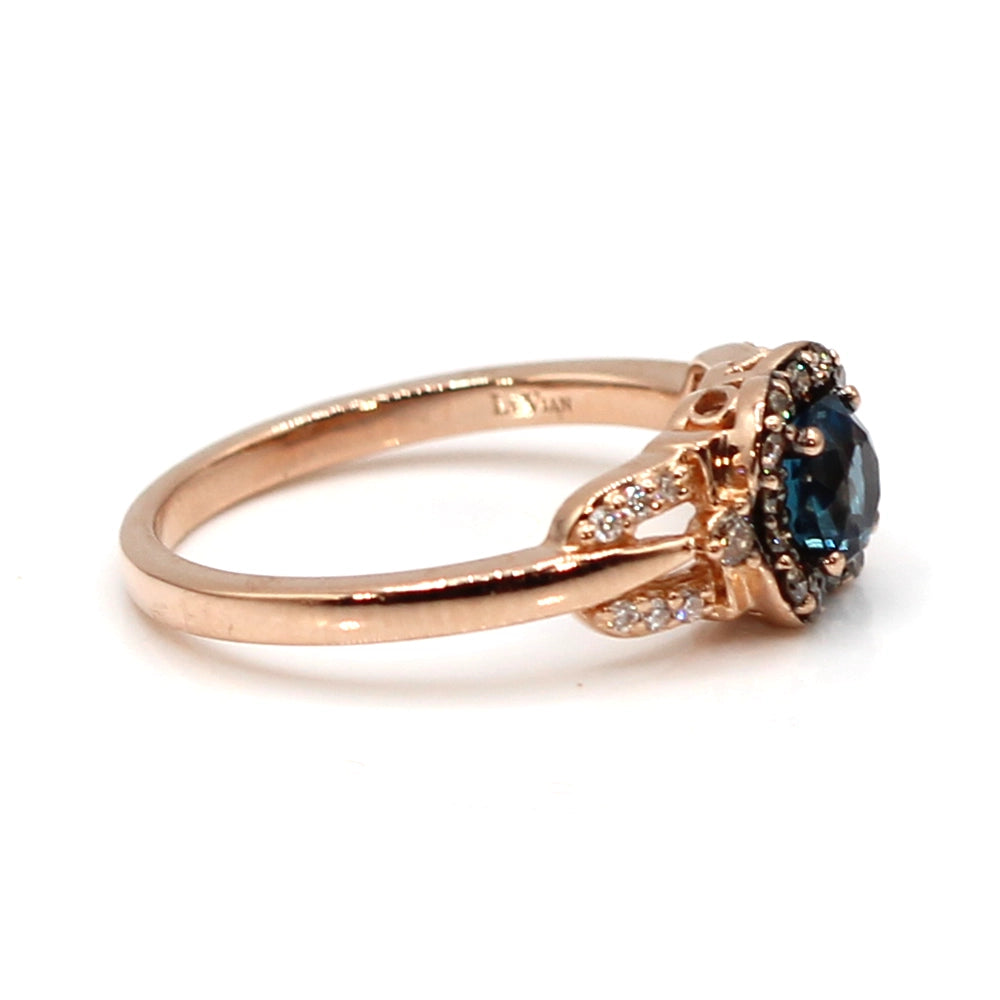 Le Vian London Blue Topaz and Diamond Ring in 14K Rose Gold SIZE 7