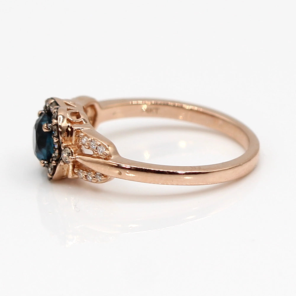Le Vian London Blue Topaz and Diamond Ring in 14K Rose Gold SIZE 7