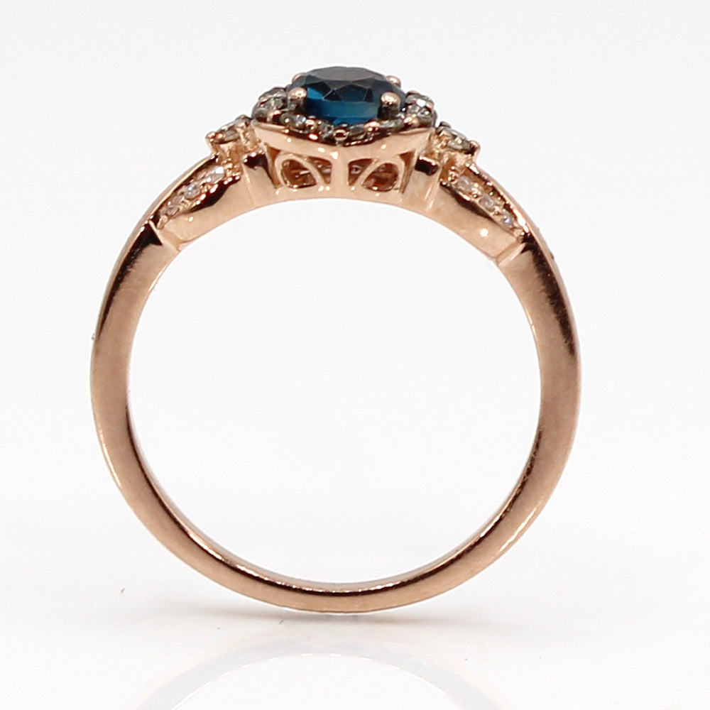 Le Vian London Blue Topaz and Diamond Ring in 14K Rose Gold SIZE 7