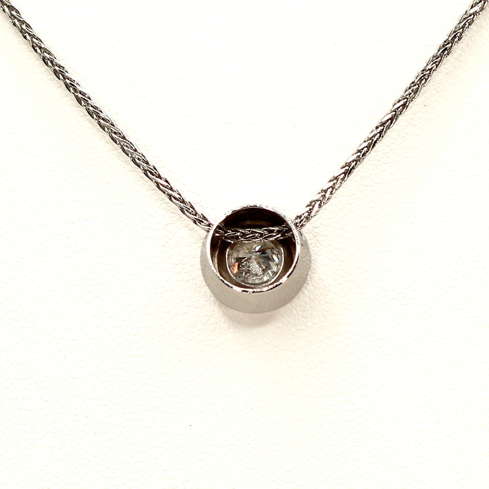 14K White Gold and SI1 Diamond Solitaire Pendant with Foxtail Chain