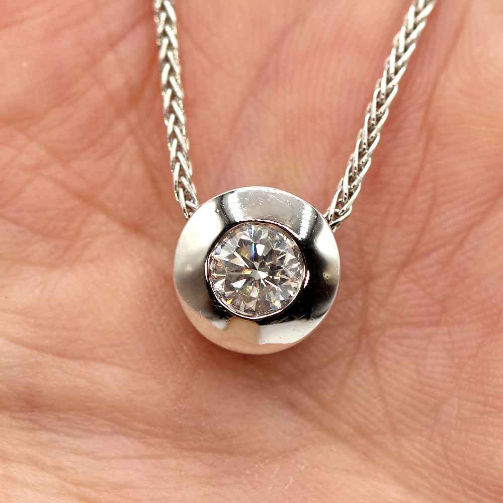 14K White Gold and SI1 Diamond Solitaire Pendant with Foxtail Chain