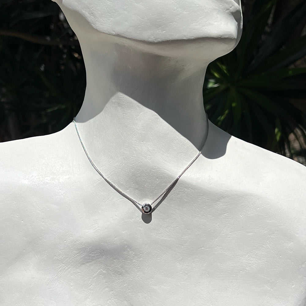 14K White Gold and SI1 Diamond Solitaire Pendant with Foxtail Chain