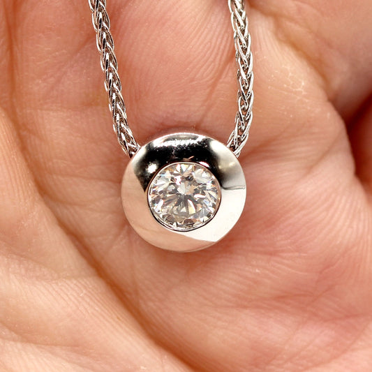 14K White Gold and SI1 Diamond Solitaire Pendant with Foxtail Chain