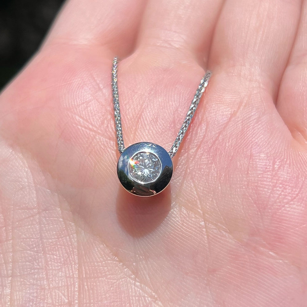 14K White Gold and SI1 Diamond Solitaire Pendant with Foxtail Chain
