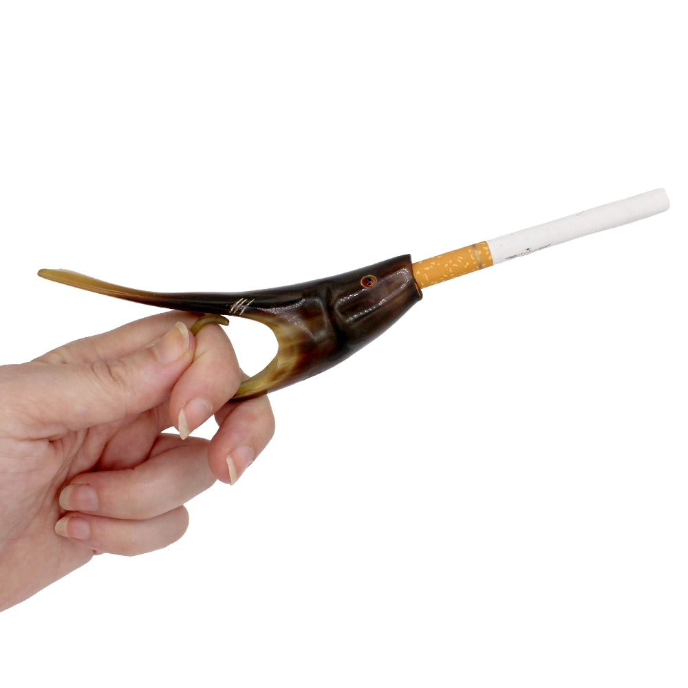 Antique Fish Cigarette Holder in Carved Horn