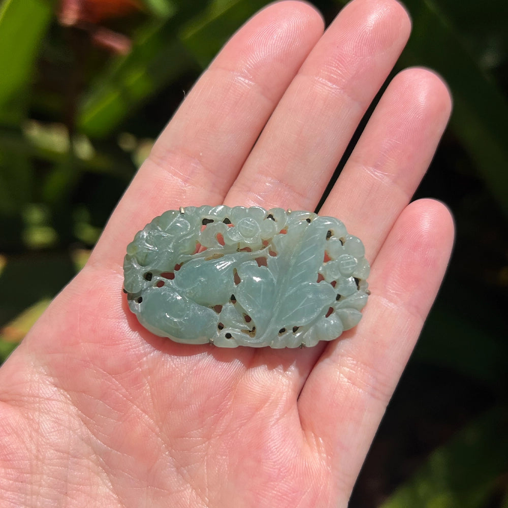 Carved Green Jade and Base Metal Obidome