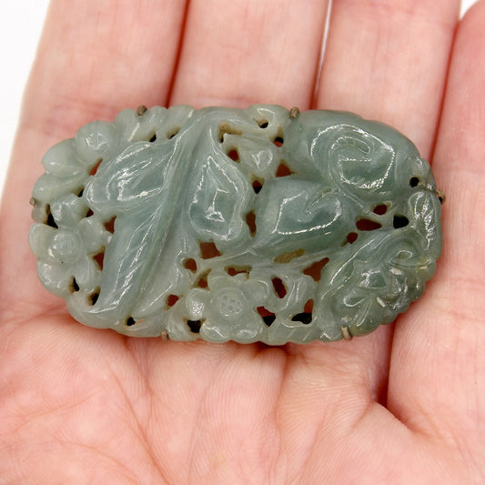 Carved Green Jade and Base Metal Obidome