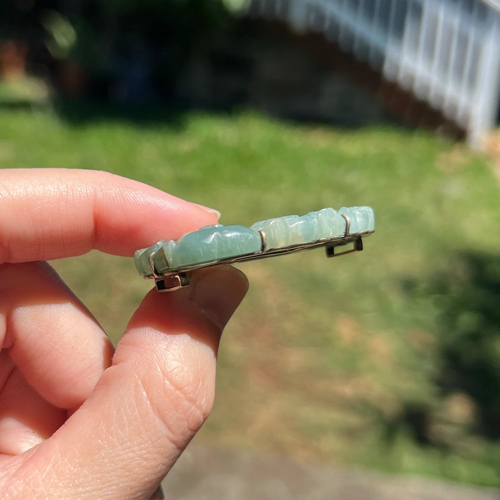 Carved Green Jade and Base Metal Obidome