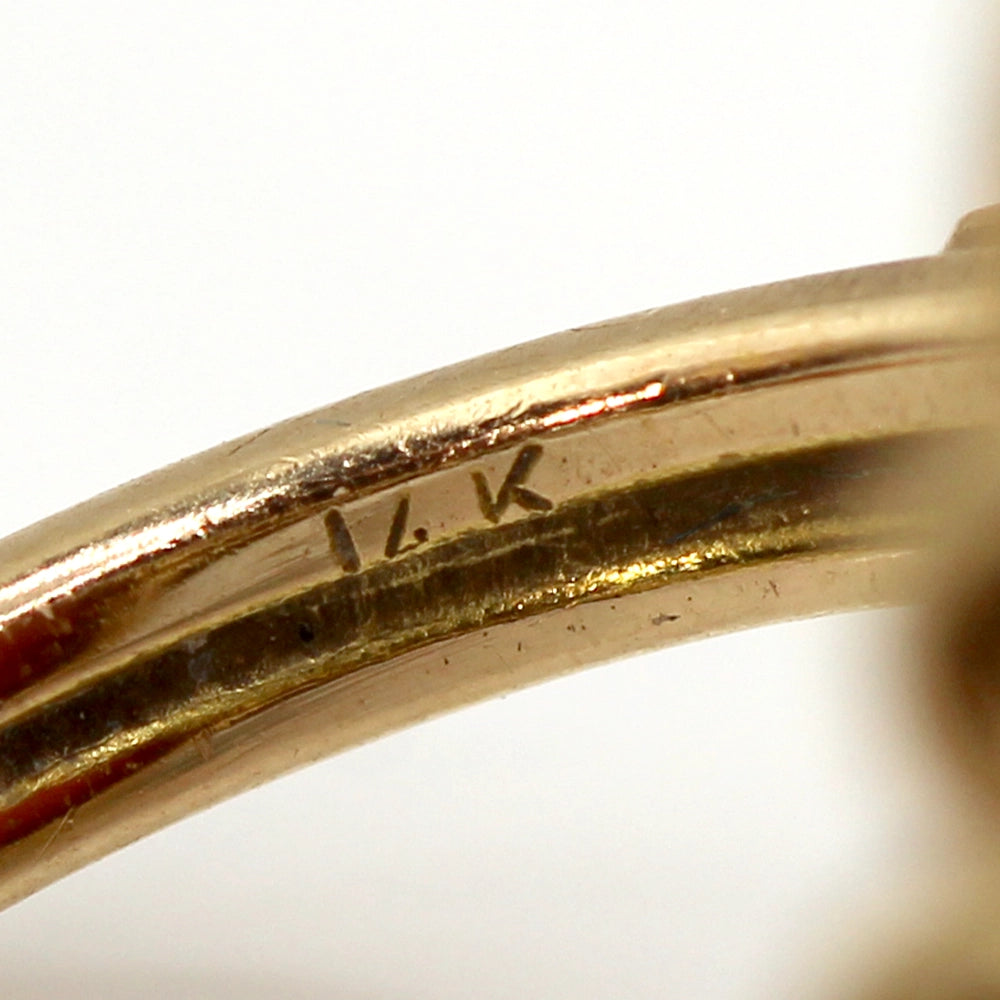 14K Yellow Gold Ring with Coral Oval Cabochon and Pearls SIZE 5