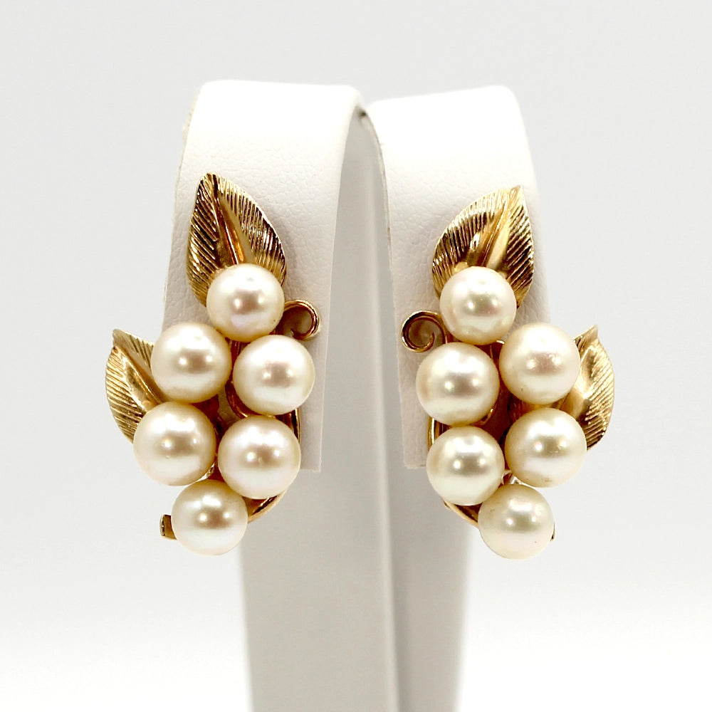 Ming’s 14K Yellow Gold and Cultured Pearl Cluster Clip On Earrings
