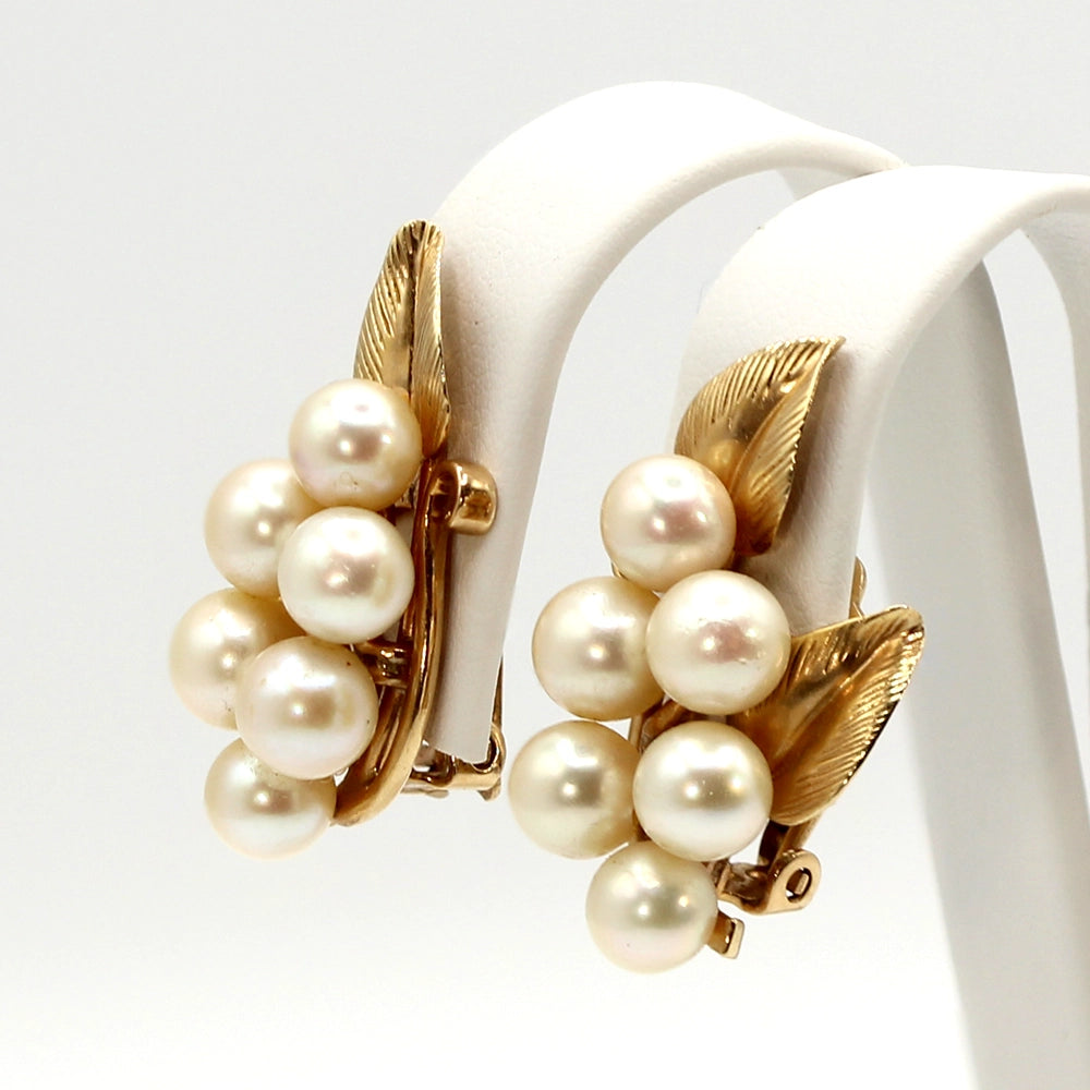Ming’s 14K Yellow Gold and Cultured Pearl Cluster Clip On Earrings
