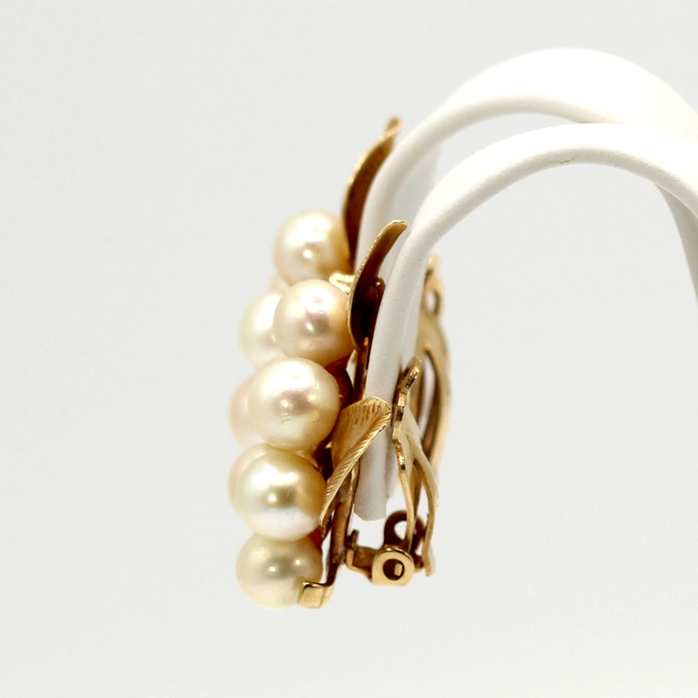 Ming’s 14K Yellow Gold and Cultured Pearl Cluster Clip On Earrings