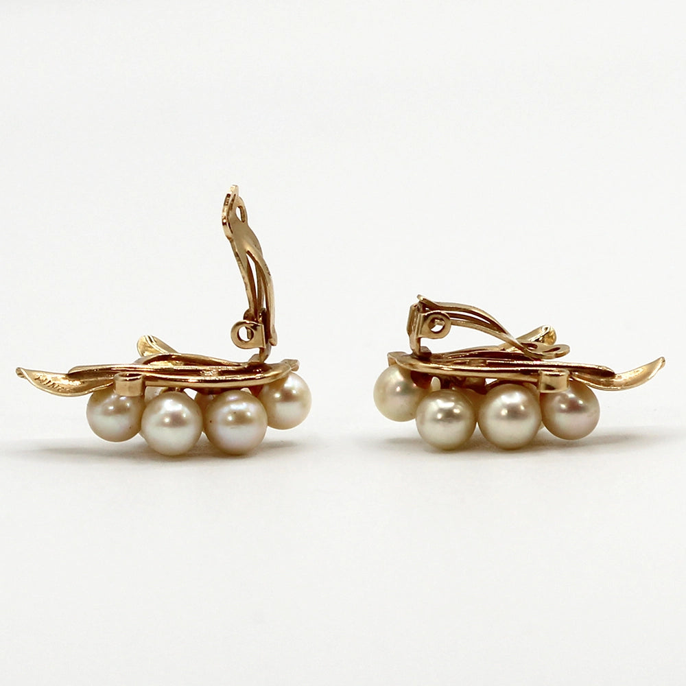 Ming’s 14K Yellow Gold and Cultured Pearl Cluster Clip On Earrings