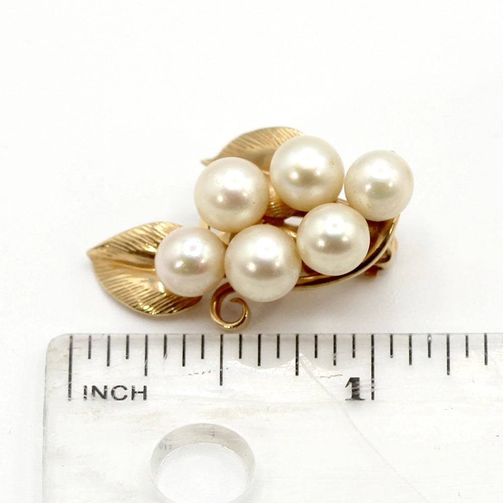 Ming’s 14K Yellow Gold and Cultured Pearl Cluster Clip On Earrings