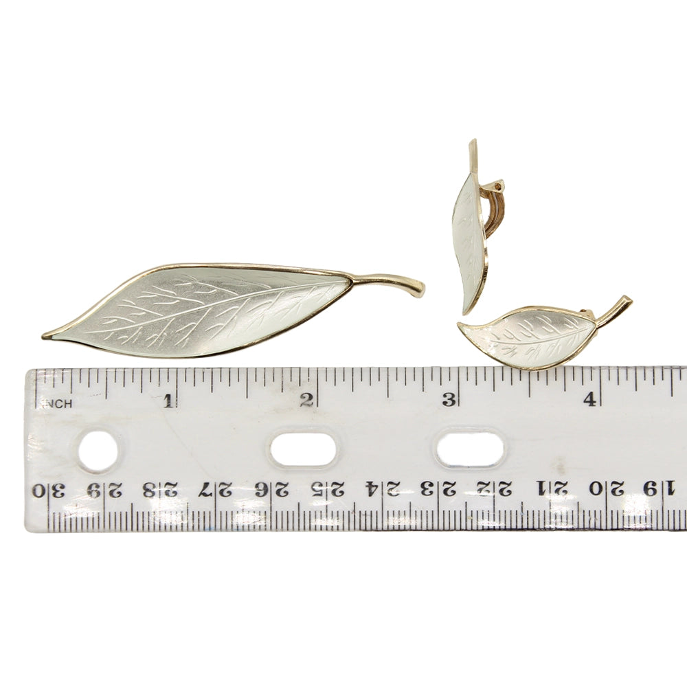 David Andersen Norway Sterling Silver Leaf Brooch and Earring Set