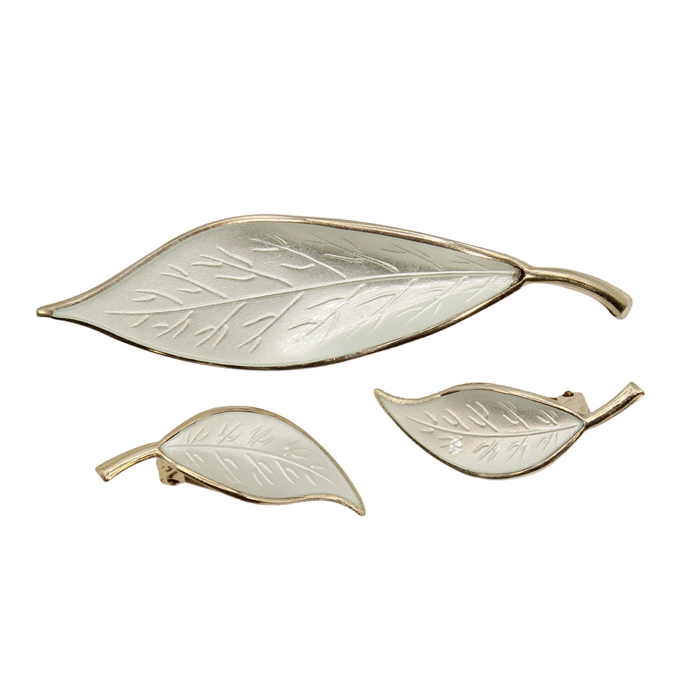 David Andersen Norway Sterling Silver Leaf Brooch and Earring Set