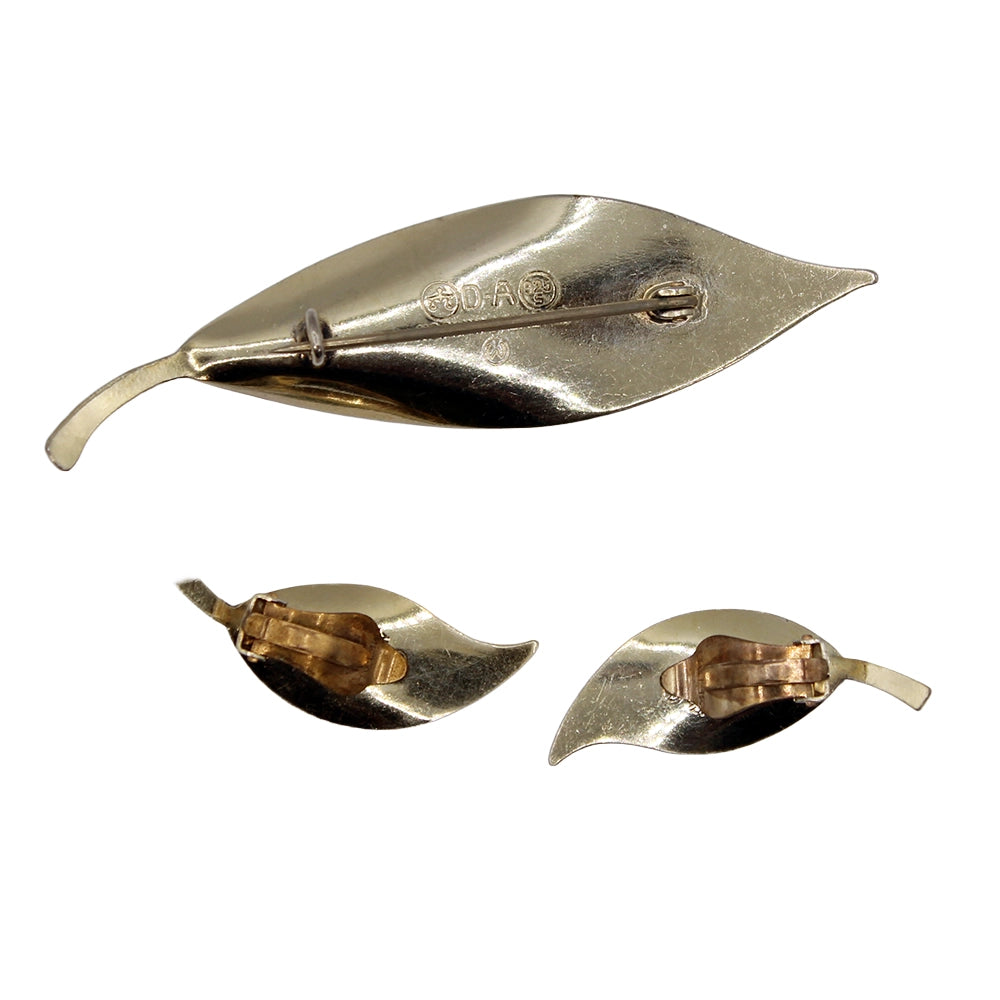 David Andersen Norway Sterling Silver Leaf Brooch and Earring Set