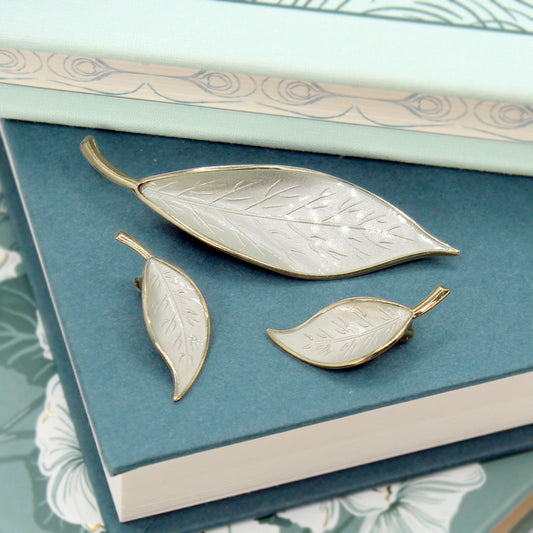 David Andersen Norway Sterling Silver Leaf Brooch and Earring Set
