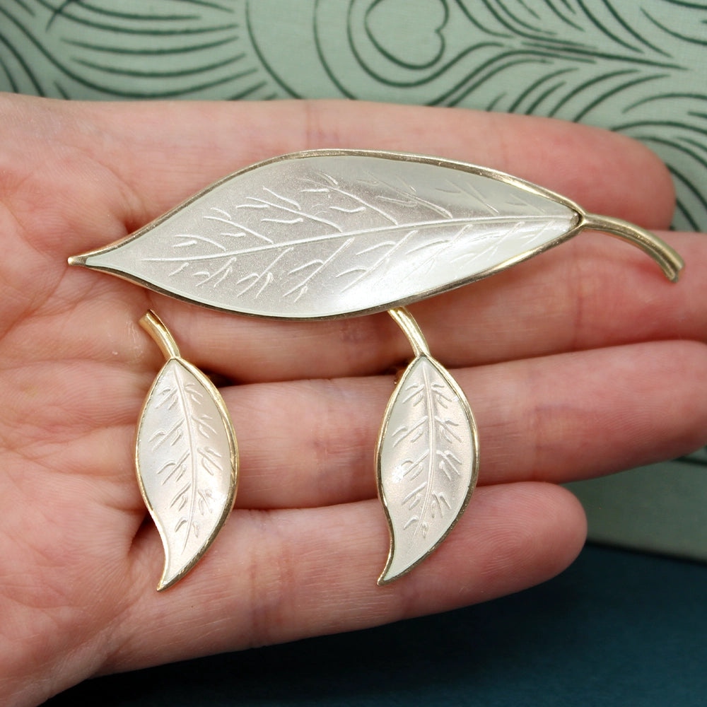 David Andersen Norway Sterling Silver Leaf Brooch and Earring Set