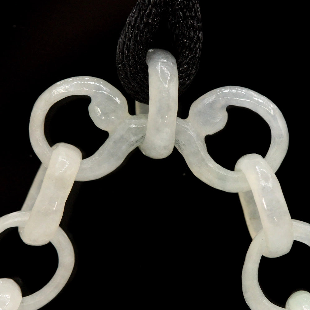 Carved Mottled Green Jade Devils Work Pendant with Birds and Plums
