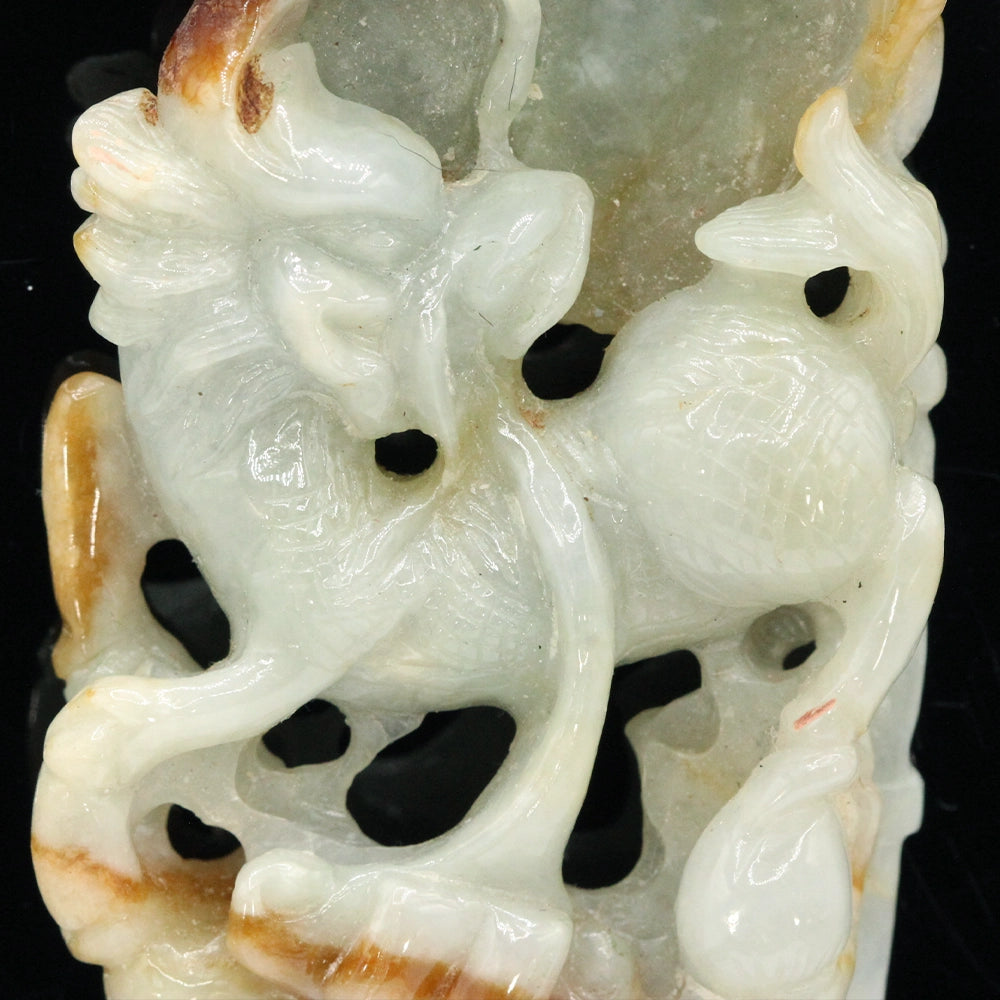 Carved Green and Red Jade Longma Pendant and Necklace
