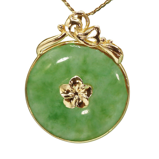 Green Jade and 14K Yellow Gold Plumeria Pendant