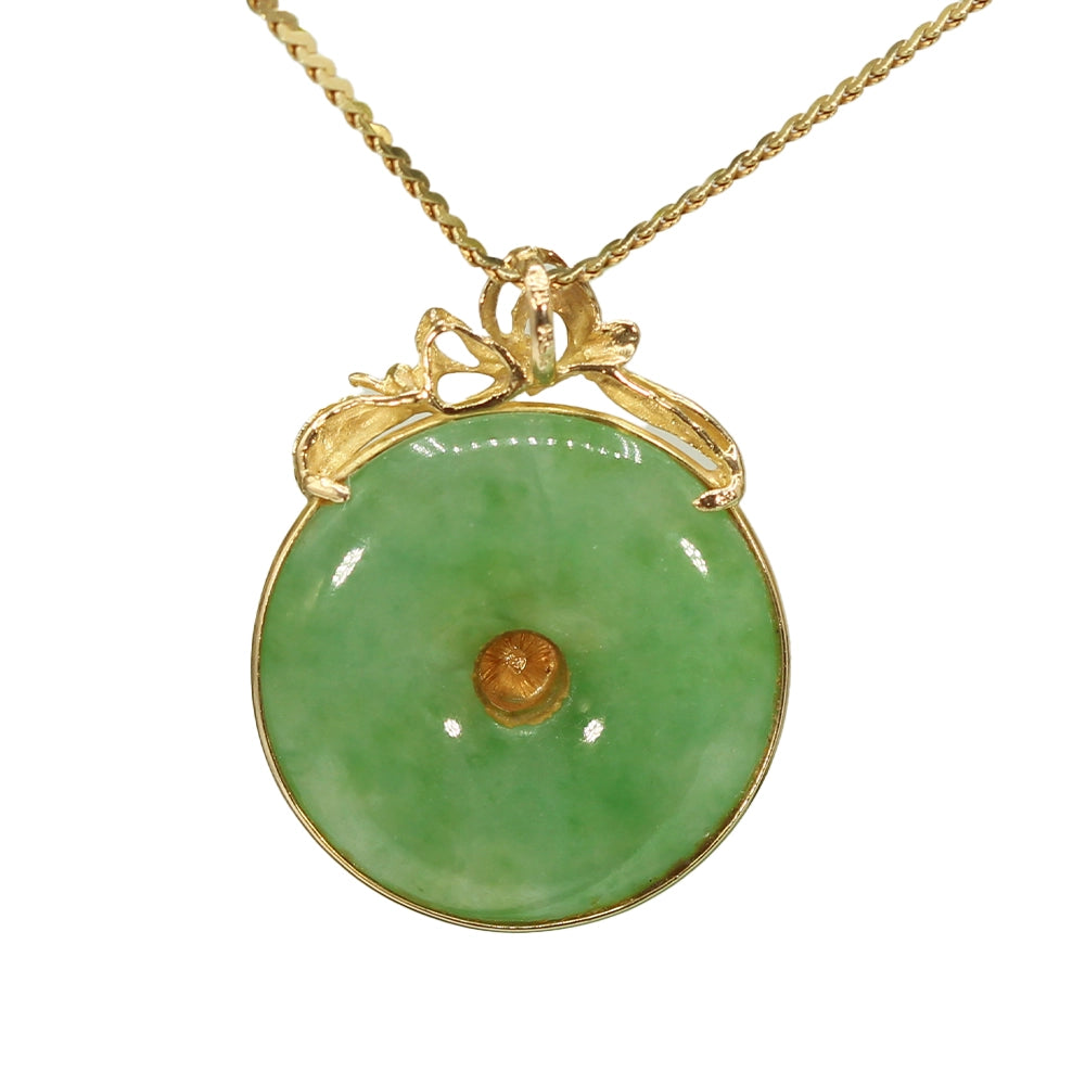 Green Jade and 14K Yellow Gold Plumeria Pendant