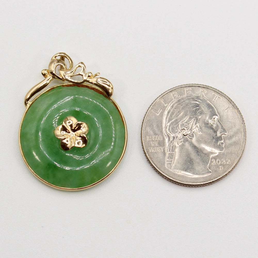 Green Jade and 14K Yellow Gold Plumeria Pendant