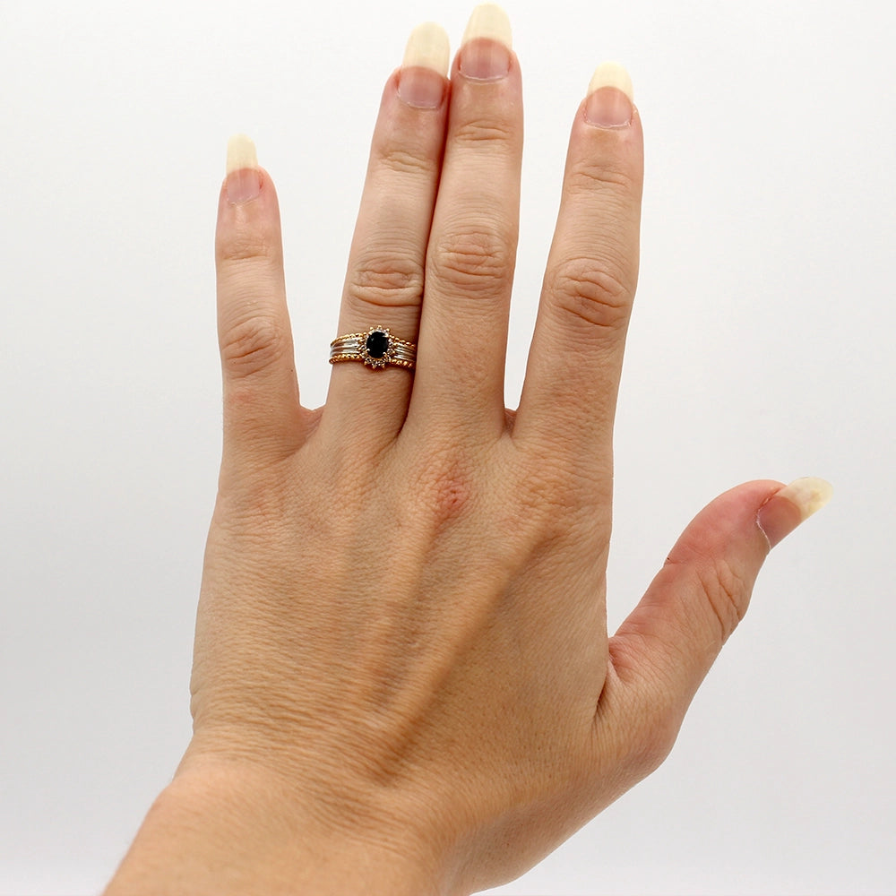 Sapphire and Diamond Halo Ring in 18K Yellow Gold and Platinum SIZE 5.75