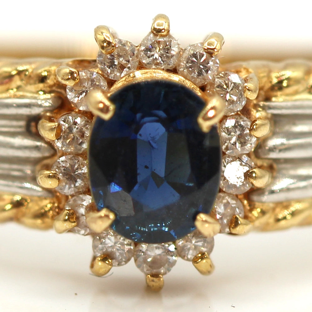 Sapphire and Diamond Halo Ring in 18K Yellow Gold and Platinum SIZE 5.75