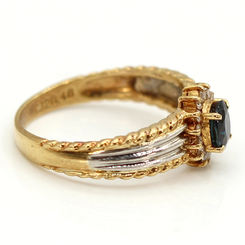 Sapphire and Diamond Halo Ring in 18K Yellow Gold and Platinum SIZE 5.75
