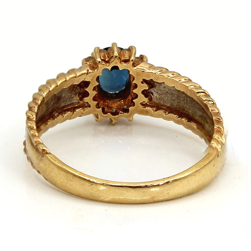 Sapphire and Diamond Halo Ring in 18K Yellow Gold and Platinum SIZE 5.75