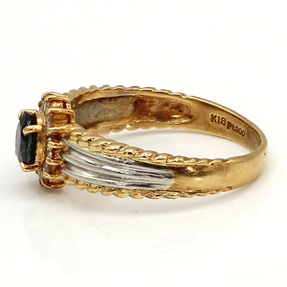 Sapphire and Diamond Halo Ring in 18K Yellow Gold and Platinum SIZE 5.75