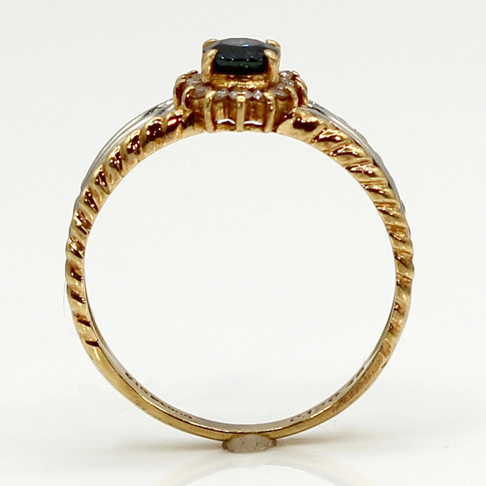 Sapphire and Diamond Halo Ring in 18K Yellow Gold and Platinum SIZE 5.75