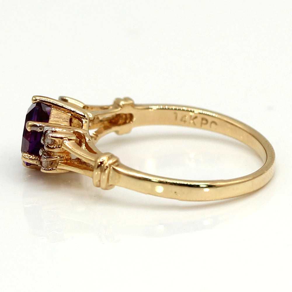 Hexagonal Cut Amethyst and Diamond Ring in 14K Yellow Gold SIZE 6.5