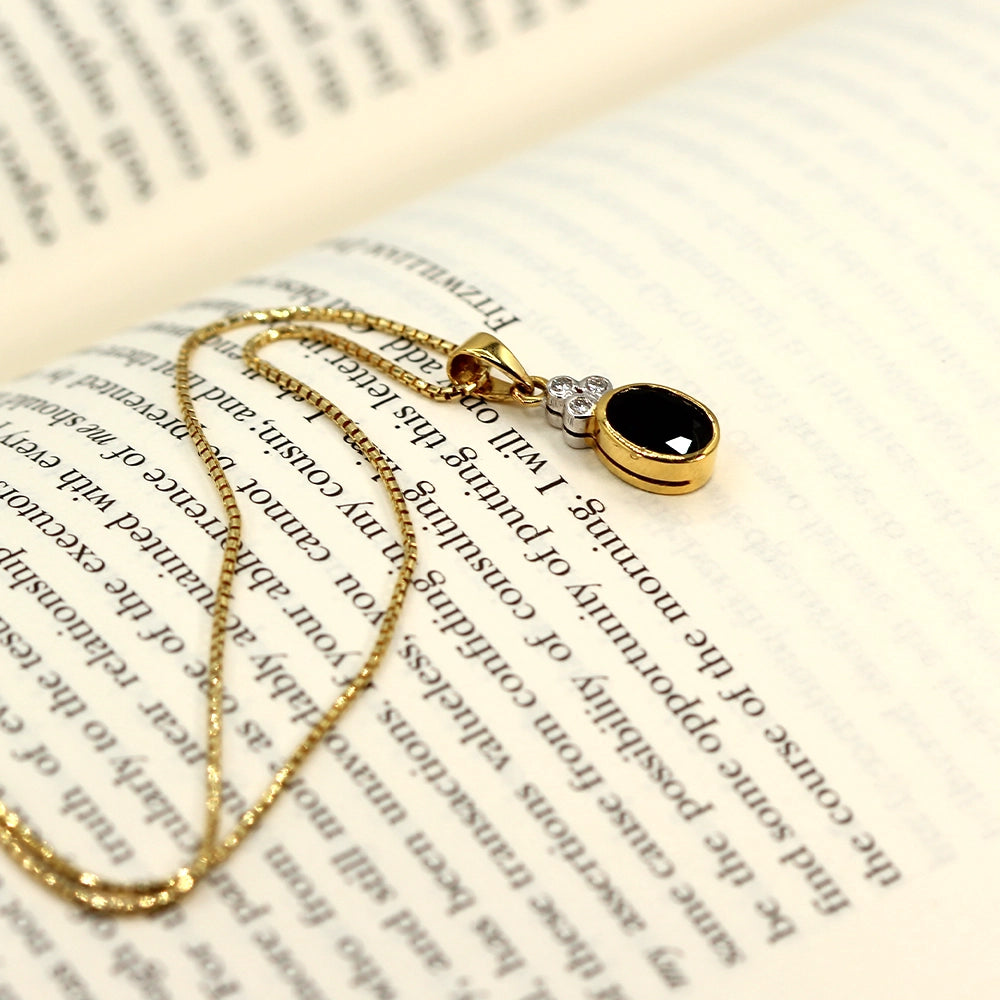 Sapphire and Diamond Pendant in 18K Yellow Gold with 16 inch Box Chain