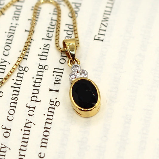 Sapphire and Diamond Pendant in 18K Yellow Gold with 16 inch Box Chain
