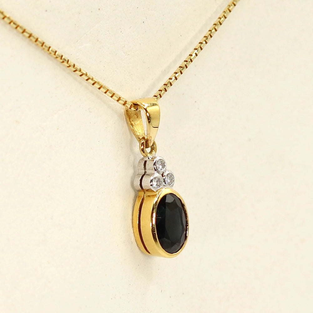 Sapphire and Diamond Pendant in 18K Yellow Gold with 16 inch Box Chain