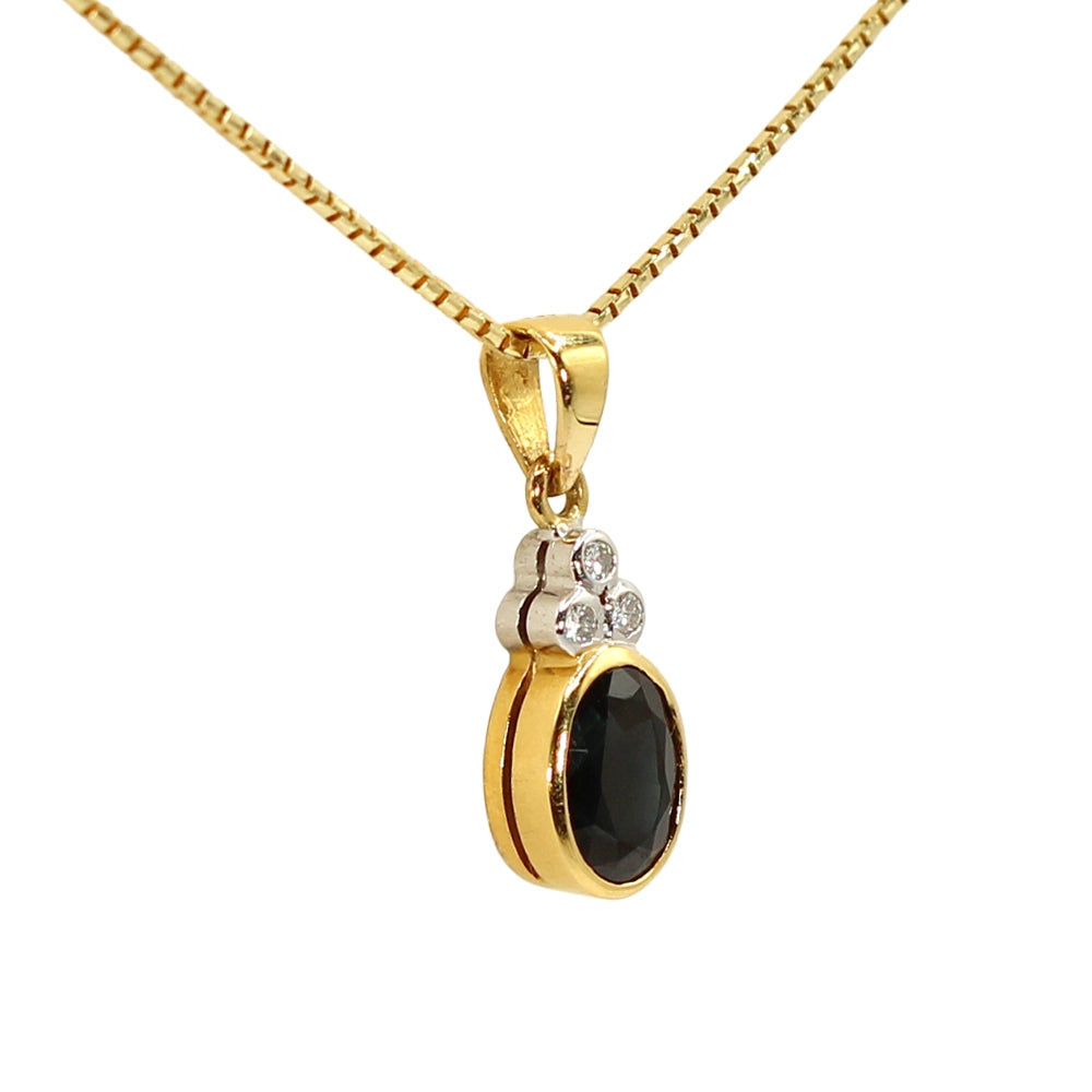 Sapphire and Diamond Pendant in 18K Yellow Gold with 16 inch Box Chain
