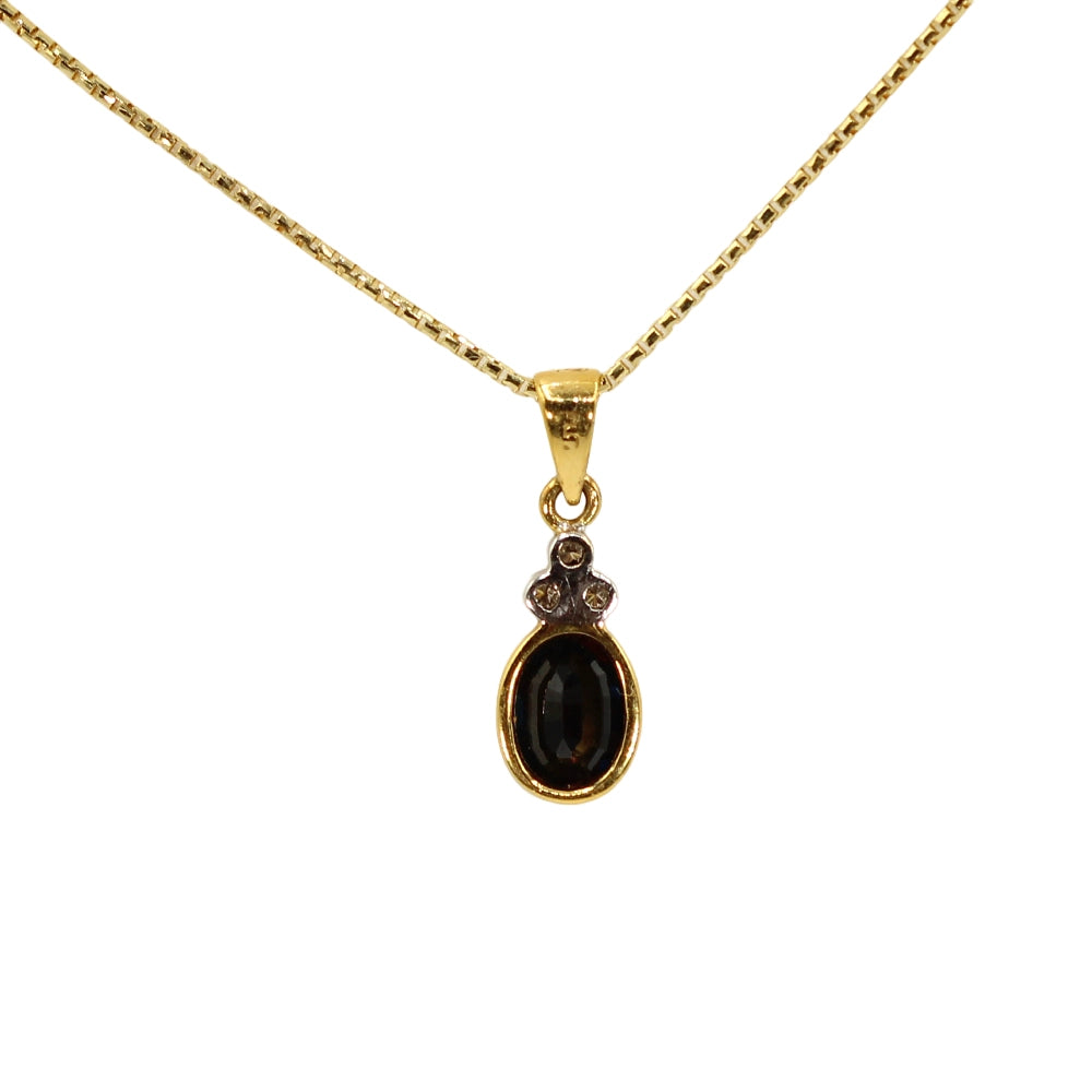Sapphire and Diamond Pendant in 18K Yellow Gold with 16 inch Box Chain